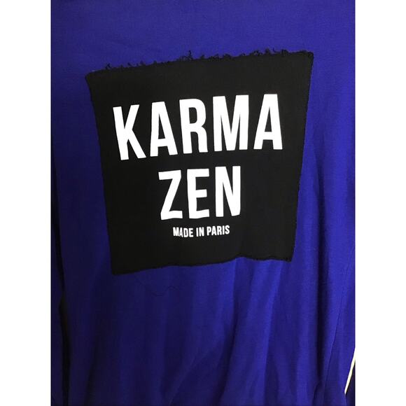 Women Shirt St Barth Karma Logo  Open V-Neck Long/Sl Sz. Med Blue EUC No Sz tag - Picture 5 of 8